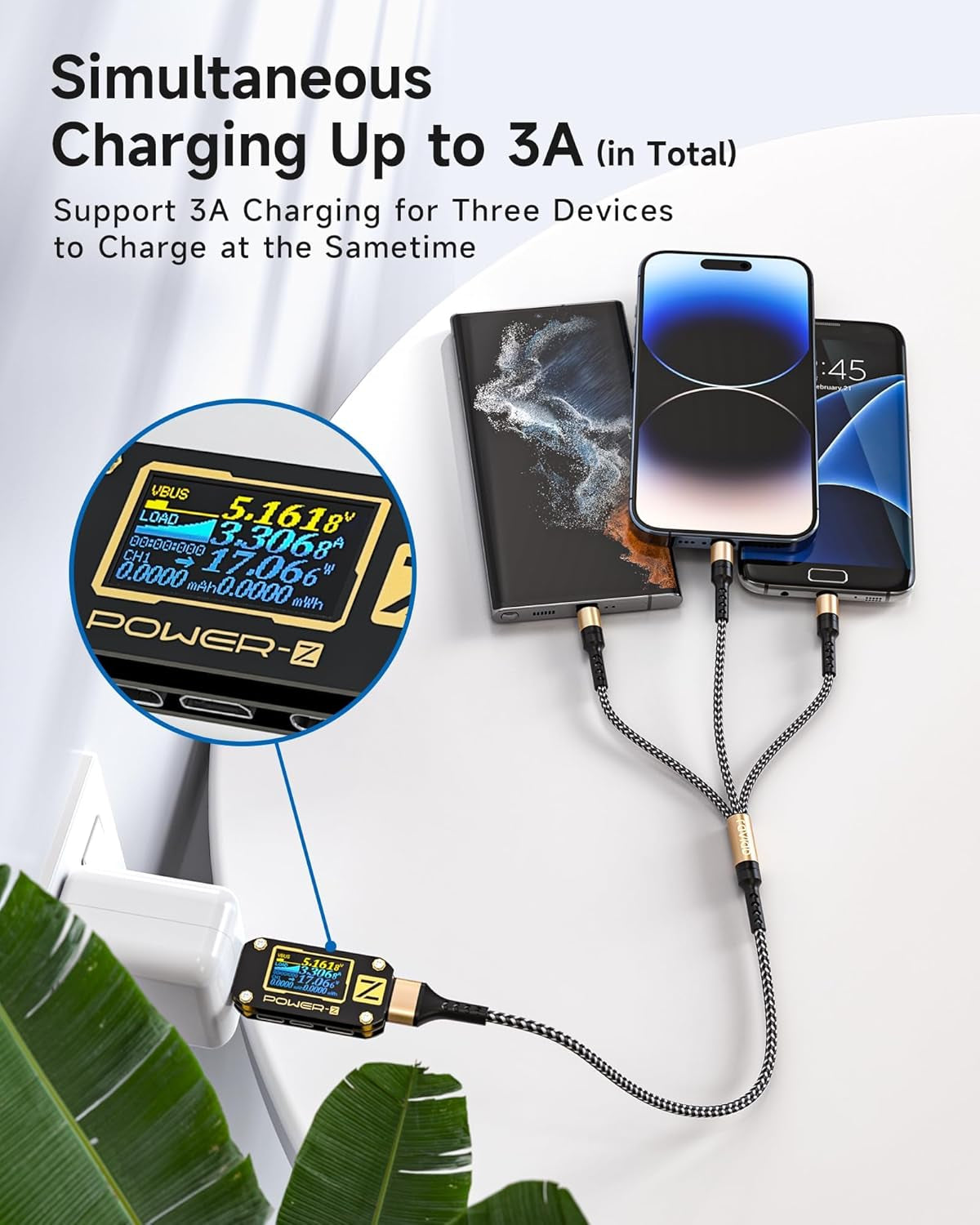Multi Charger Cable Short [0.5M] 3 in 1 Charging Cable USB Cable Phone Charger Cable with Lightning + USB C + Micro Connector for Phone, Android Samsung Galaxy, Huawei, Oneplus, Kindle- Gold