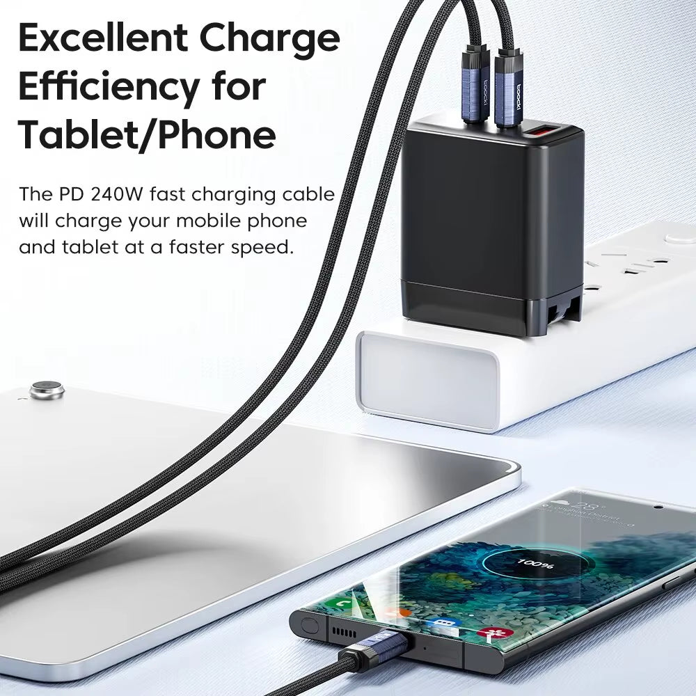 240W USB C to USB Type C Cable 48V 5A PD3.1 Super Fast Charging for Iphone 15 Promax Samsung S23 Macbook Hauwei Xiaomi