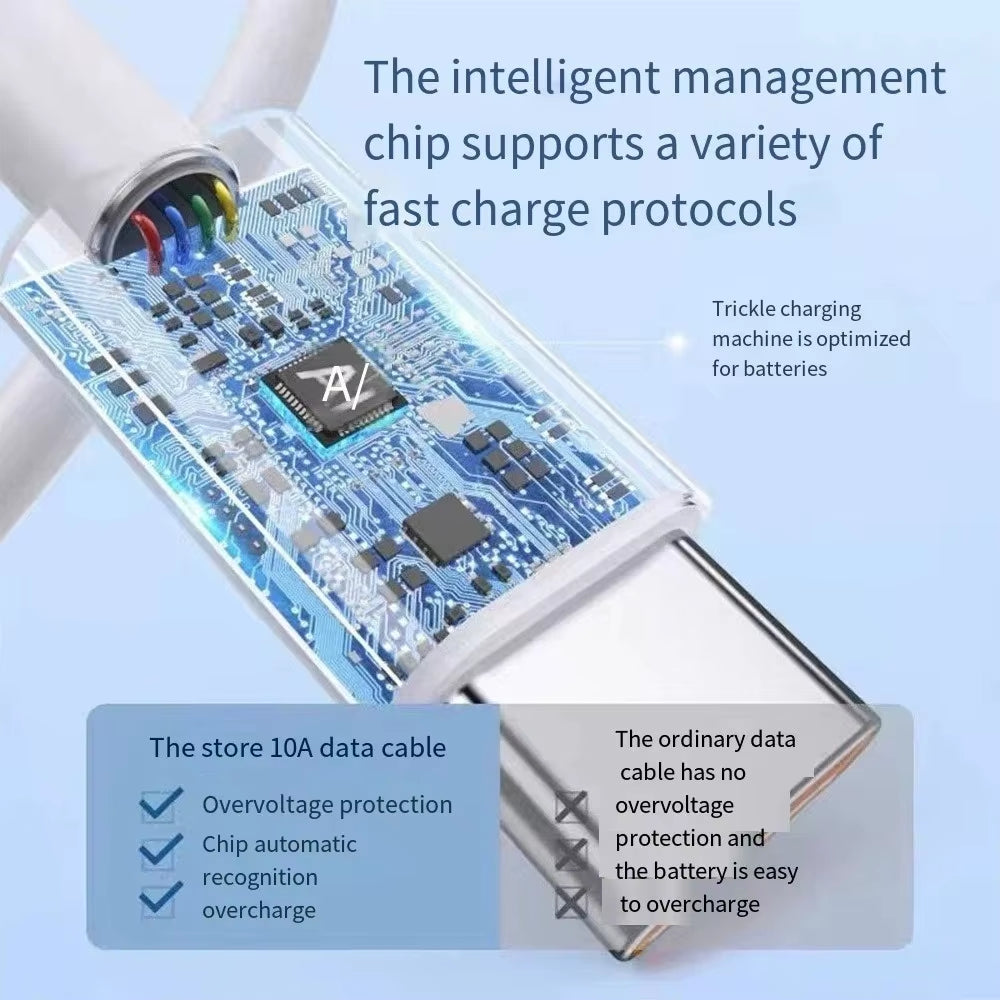 10A Type C to Type C Cable 120W Super Fast Charging Phone Charger Data Wire for Samsung Xiaomi Huawei USB C Quick Charger Cable