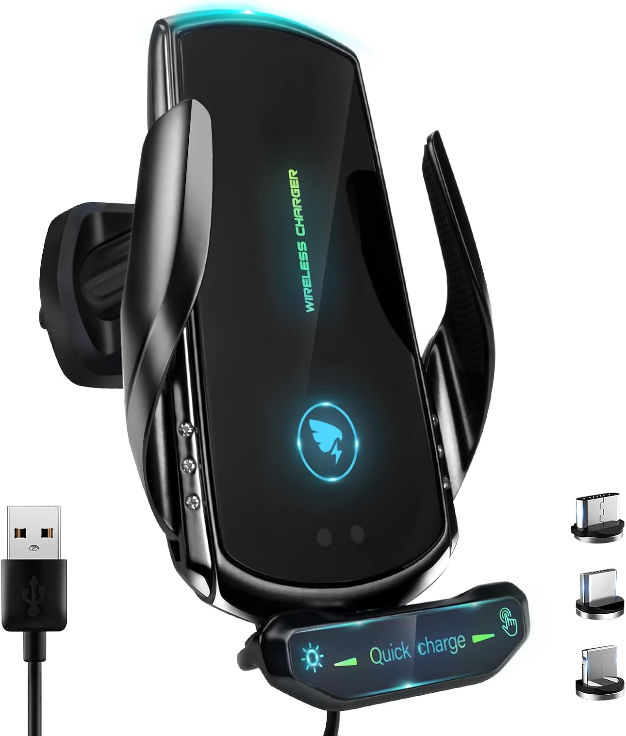 Wireless Car Charger, [Electromagnetic Sense] Qi 15W Fast in Car Wireless Charger Automatic Sensor Phone Holder Vent Mount Compatible with All Apple Iphone Android Smartphone (Black)