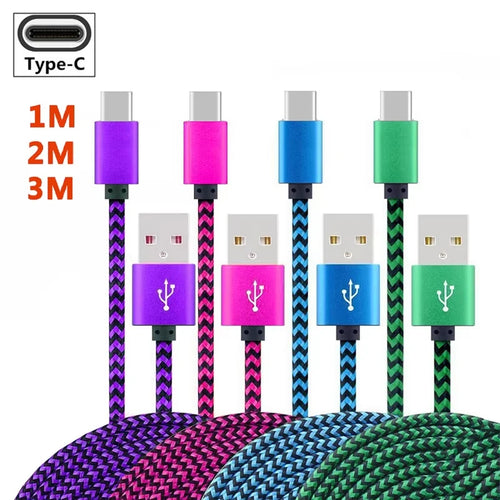 1M 2M 3M Nylon Braided USB Fast Charging Data Cable Type C Charger Cable Charger Data Wire Cord for Huawei Xiaomi Samsung Phone