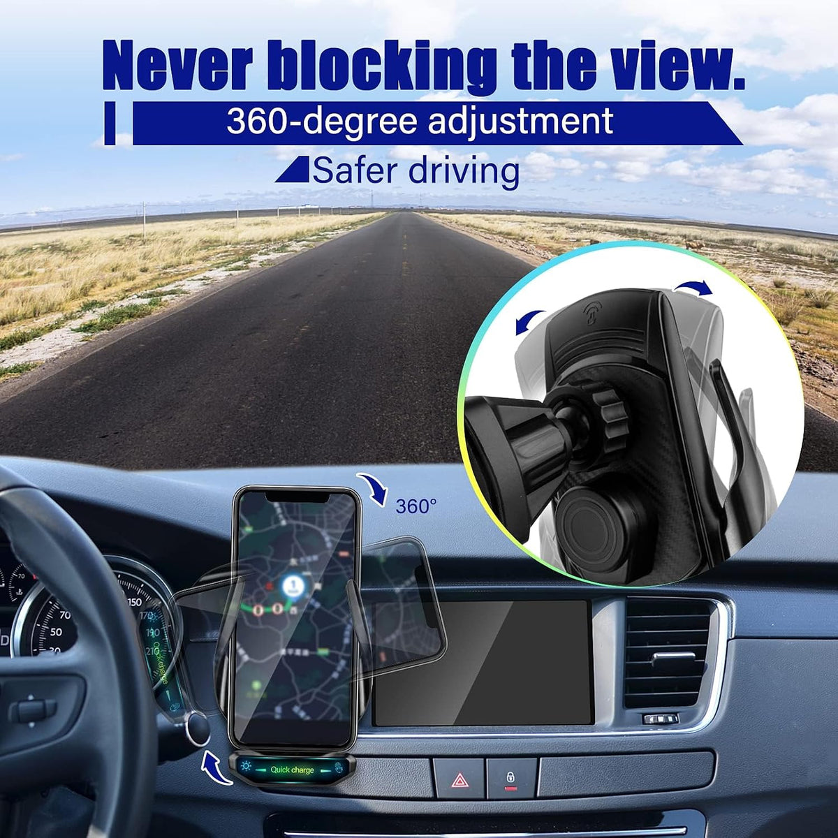 Wireless Car Charger, [Electromagnetic Sense] Qi 15W Fast in Car Wireless Charger Automatic Sensor Phone Holder Vent Mount Compatible with All Apple Iphone Android Smartphone (Black)