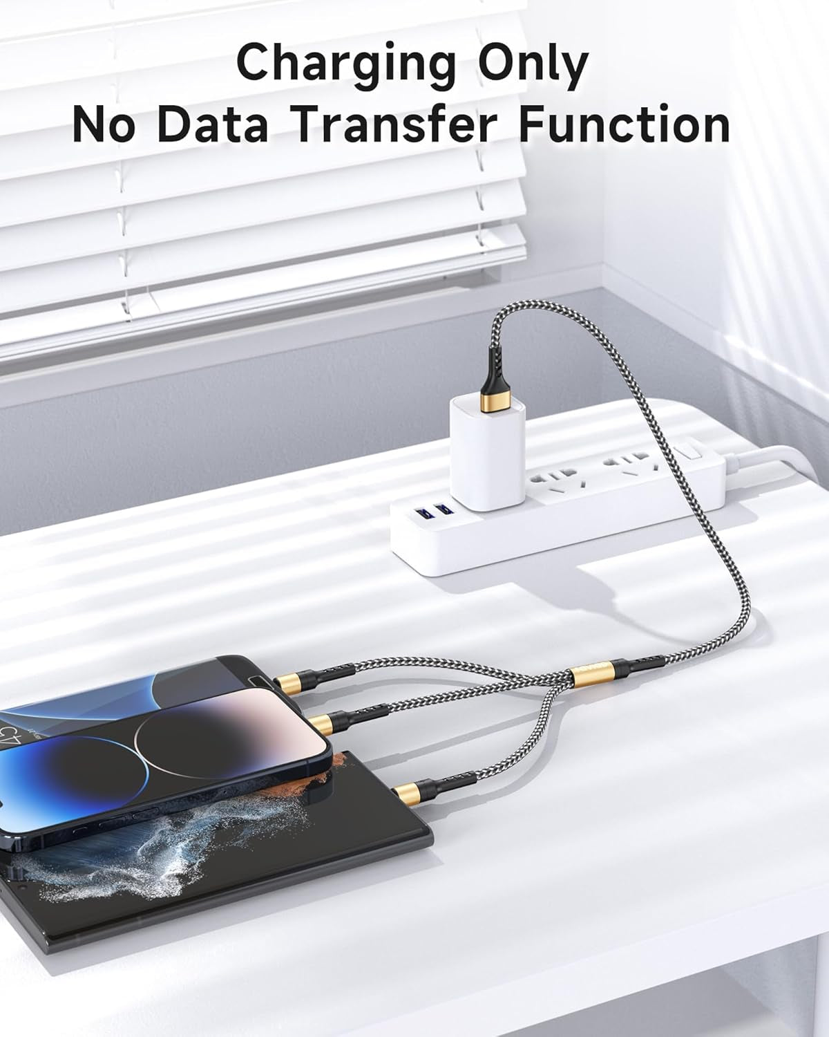 Multi Charger Cable Short [0.5M] 3 in 1 Charging Cable USB Cable Phone Charger Cable with Lightning + USB C + Micro Connector for Phone, Android Samsung Galaxy, Huawei, Oneplus, Kindle- Gold