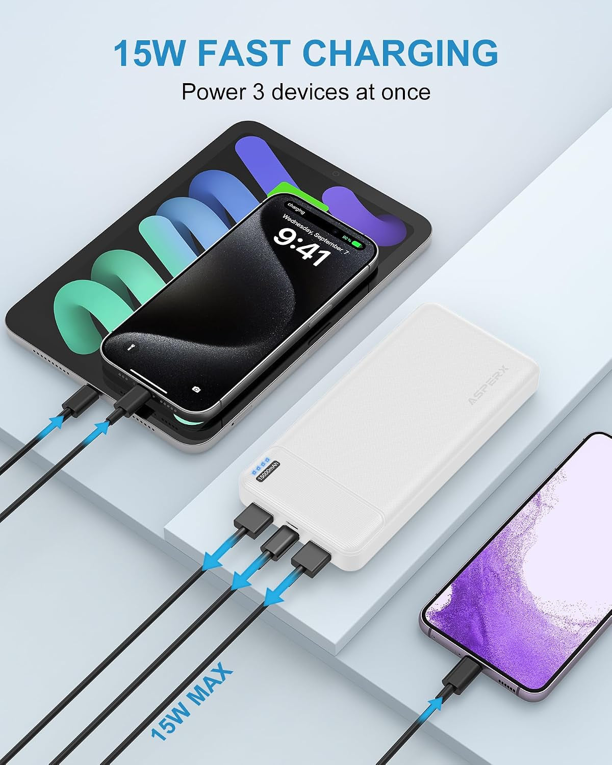 Power Bank [2 Pack] 15000Mah Charging Banks USB-C Input and Output Powerbanks, 5V/3A Fast Charging Phone Battery Pack Portable Charger for Iphone 16 15 Samsung S22 Xiaomi Huawei Ipad