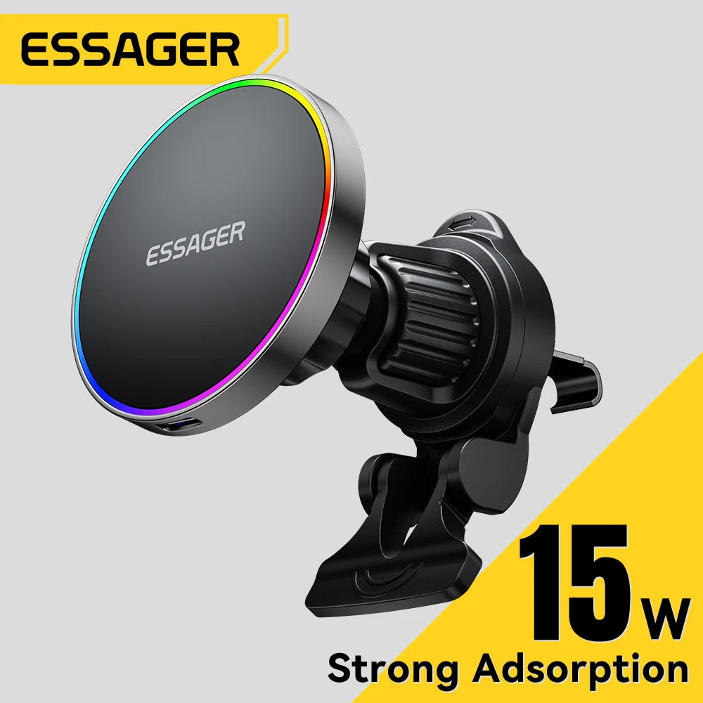 Essager 15W Car Charger Holder Adjustable 360 Degrees Fast Charging Magnetic Car Holder Wireless Charger for Iphone 16 15 14 Pro