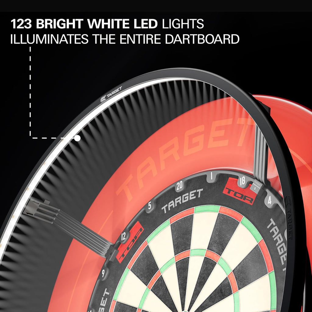 Corona Vision Dartboard Lighting System, Black Frame | White LED Dart Board Surround Ring Light with Magnetic Feet | Shadow Eliminating Dartboard Light | Professional Darts Accessories