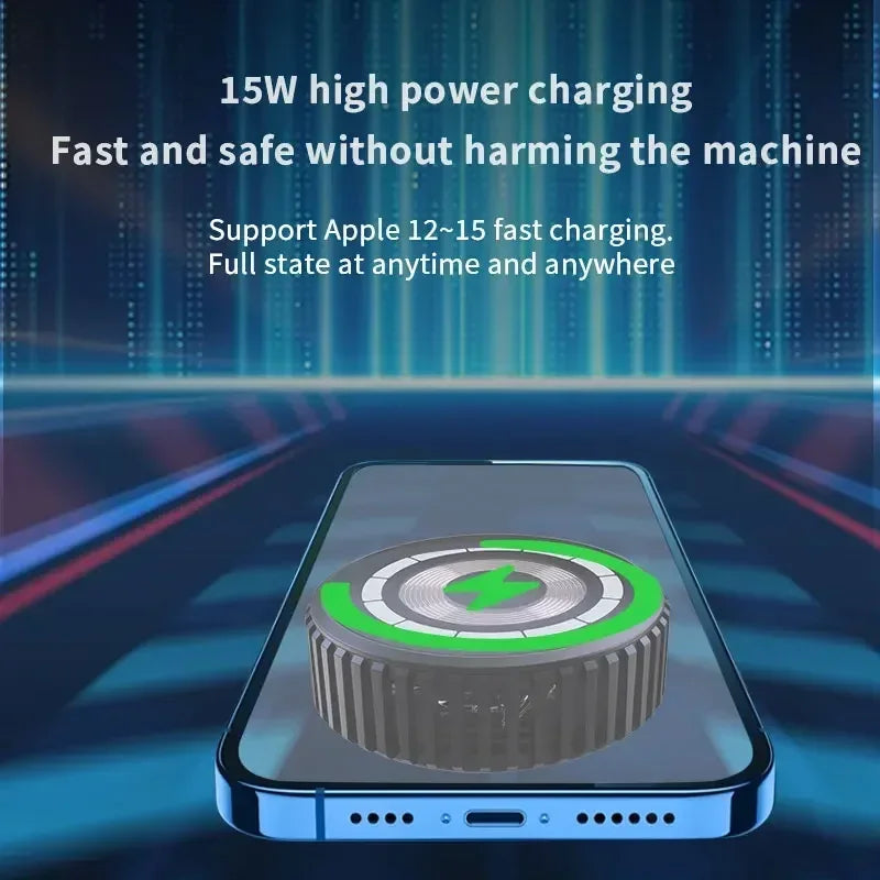 Portable Magnetic Phone Cooler with 15W Wireless Charging Function for Qi2 Iphone 16 15 14 13 Pro Max Fast Charging Cooling Fan